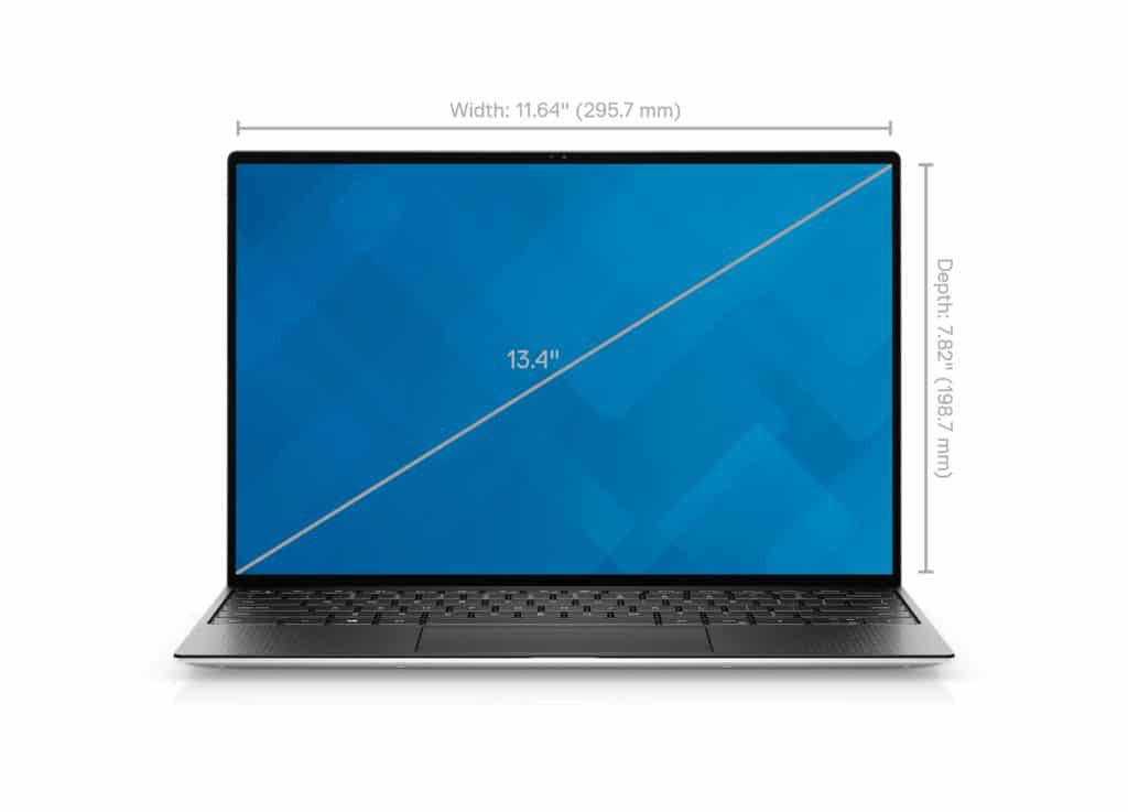 Dell XPS 13 with dimensions